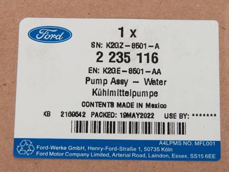 POMPA WODY KUGA 20- EDGE 18- USA 2,0 EB_ 2235116 _ K2GE-8501-AA _ K2GZ-8501-A